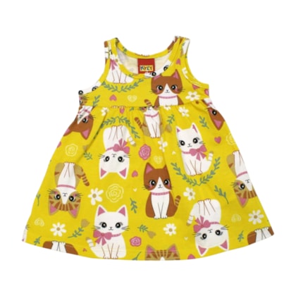Vestido Cavado Estampado Gatinhos 1001239 - Kyly