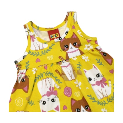 Vestido Cavado Estampado Gatinhos 1001239 - Kyly