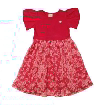 Vestido com Tule Estampado Flores 37101 - Angerô  