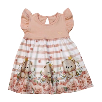 Vestido em Cotton e Crepe Estampado Ursas - 20305 - Glinny