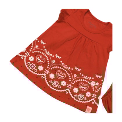 Vestido Estampa Corações na Barra e Calcinha 2 Peças 50150 - Kely Kety  