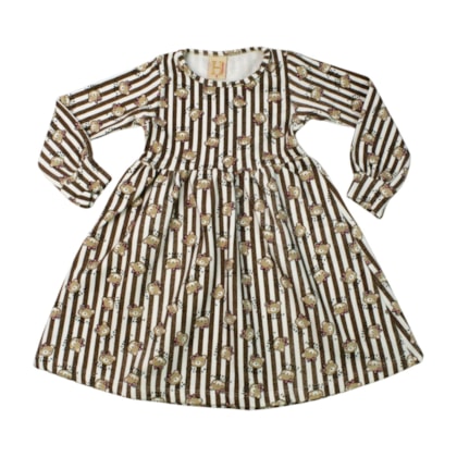 Vestido Flanelado Manga Longa Estampado Ursas 15003 - Hrradinhos