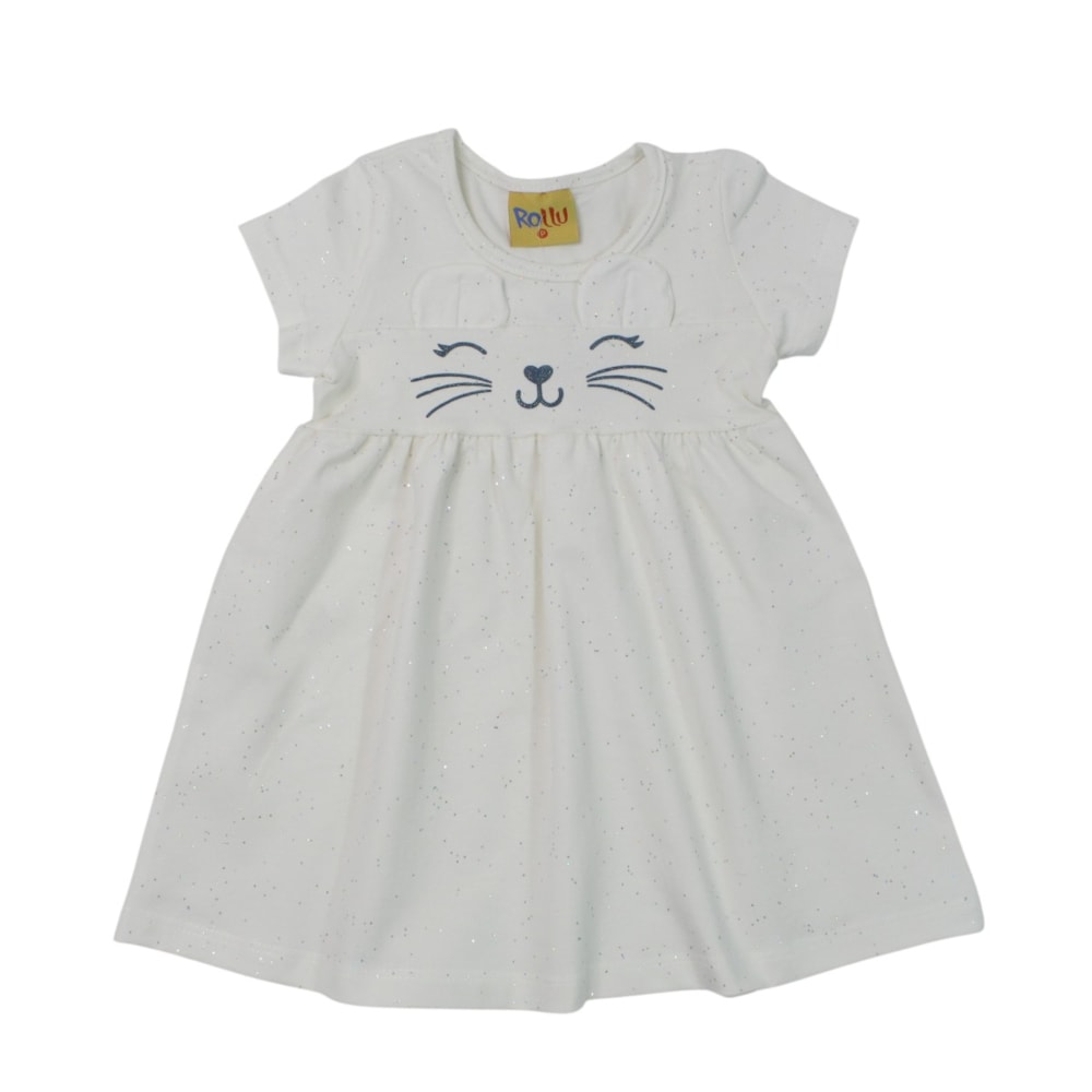 Vestido Manga Curta Carinha com Glitter 27011 - Rollu