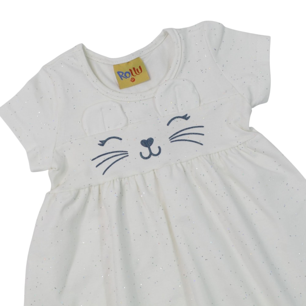 Vestido Manga Curta Carinha com Glitter 27011 - Rollu