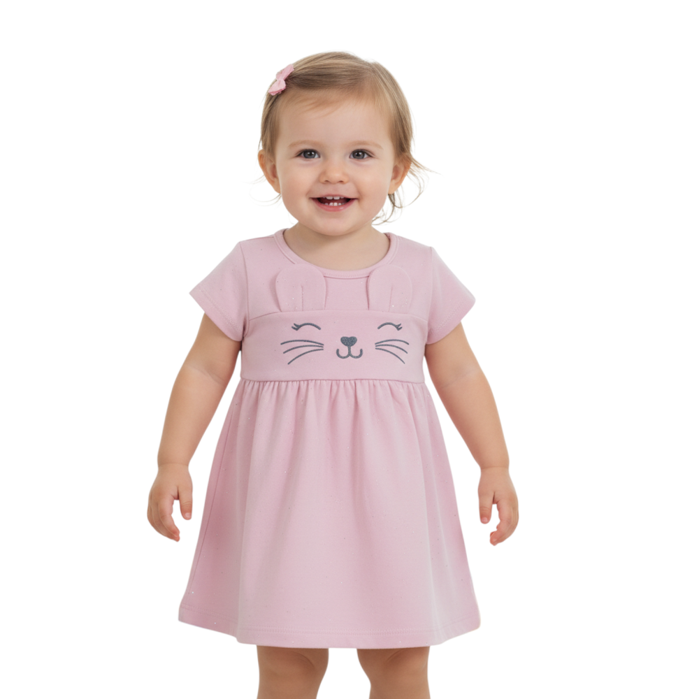 Vestido Manga Curta Carinha com Glitter 27011 - Rollu
