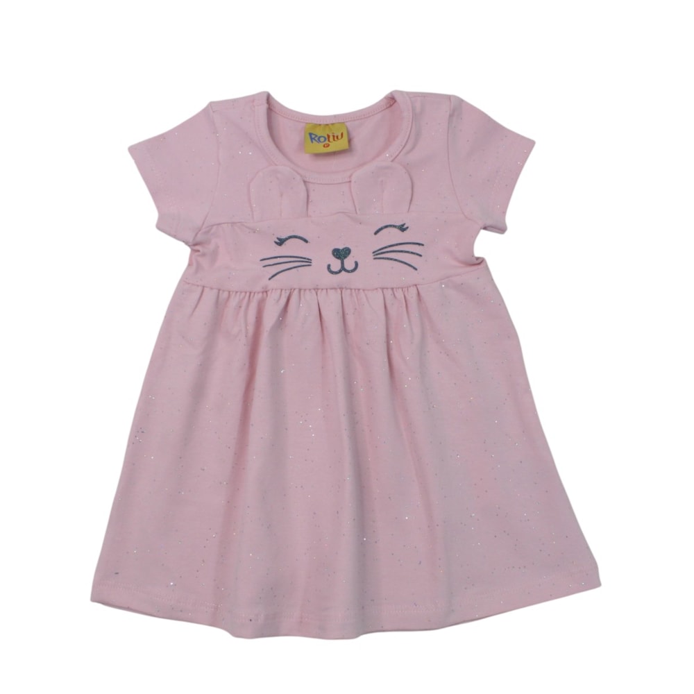 Vestido Manga Curta Carinha com Glitter 27011 - Rollu