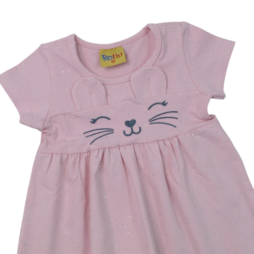 Vestido Manga Curta Carinha com Glitter 27011 - Rollu