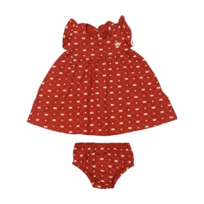 Vestido Manga Curta com Calcinha 2 Peças Estampado Coroas 20322 - Glinny      