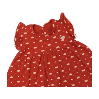 Vestido Manga Curta com Calcinha 2 Peças Estampado Coroas 20322 - Glinny      