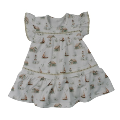 Vestido Manga Curta com Colan Embutido Estampado Casas 2001834 - Milon