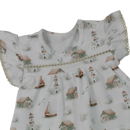 Vestido Manga Curta com Colan Embutido Estampado Casas 2001834 - Milon