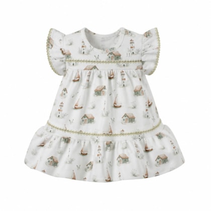 Vestido Manga Curta com Colan Embutido Estampado Casas 2001834 - Milon