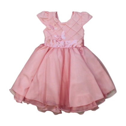 Vestido Manga Curta com Nervuras Borboletas 126 - Cute Cute