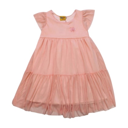 Vestido Manga Curta com Tule 25110 - Rollu    