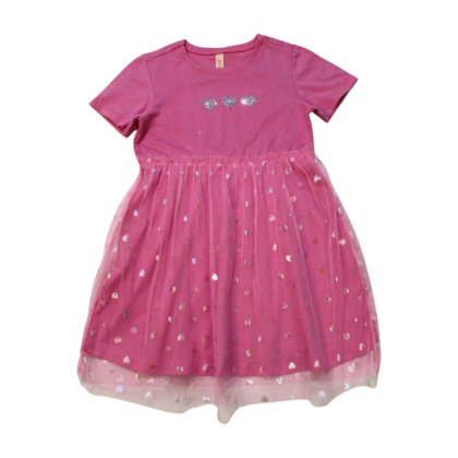 Vestido Manga Curta com Tule Corações C81126 - Cativa 