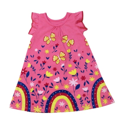 Vestido Manga Curta Estampa Borboletas 1001003 - Kyly