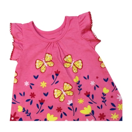 Vestido Manga Curta Estampa Borboletas 1001003 - Kyly