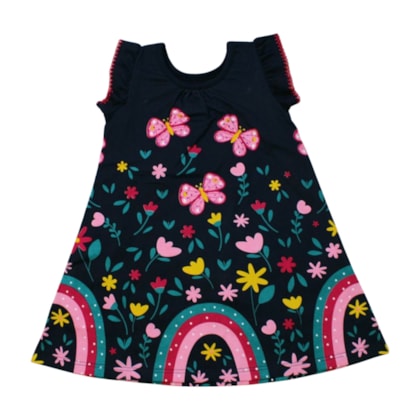 Vestido Manga Curta Estampa Borboletas 1001003 - Kyly  