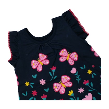 Vestido Manga Curta Estampa Borboletas 1001003 - Kyly  