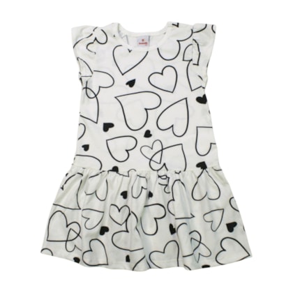 Vestido Manga Curta Estampa Corações 36953 - Brandili