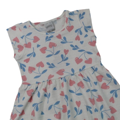 Vestido Manga Curta Estampa Corações A0264 - Alakazoo