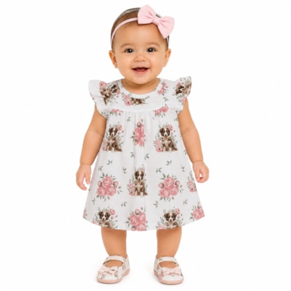Vestido Manga Curta Estampado Cachorro 2001717 - Milon