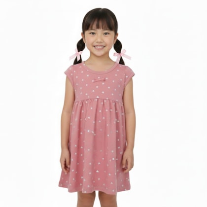 Vestido Manga Curta Estampado Corações 27045 - Rollu