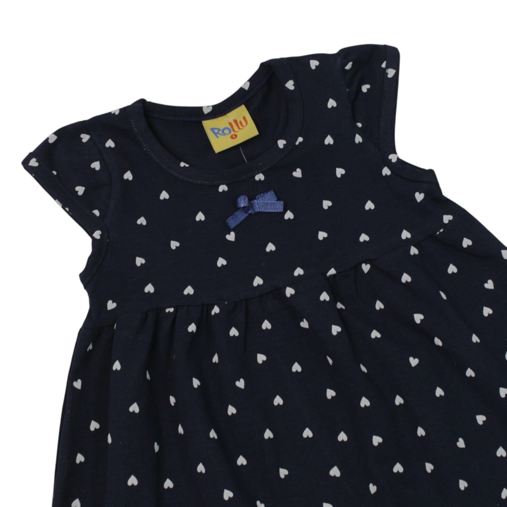 Vestido Manga Curta Estampado Corações 27045 - Rollu