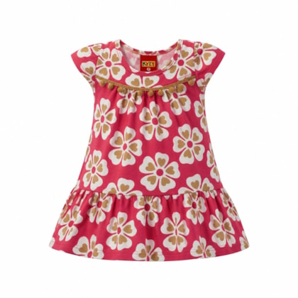 Vestido Manga Curta Estampado Flores 1001786 - Kyly
