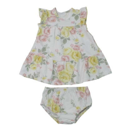 Vestido Manga Curta Estampado Rosas e Calcinha 2 Peças 2001832 - Milon