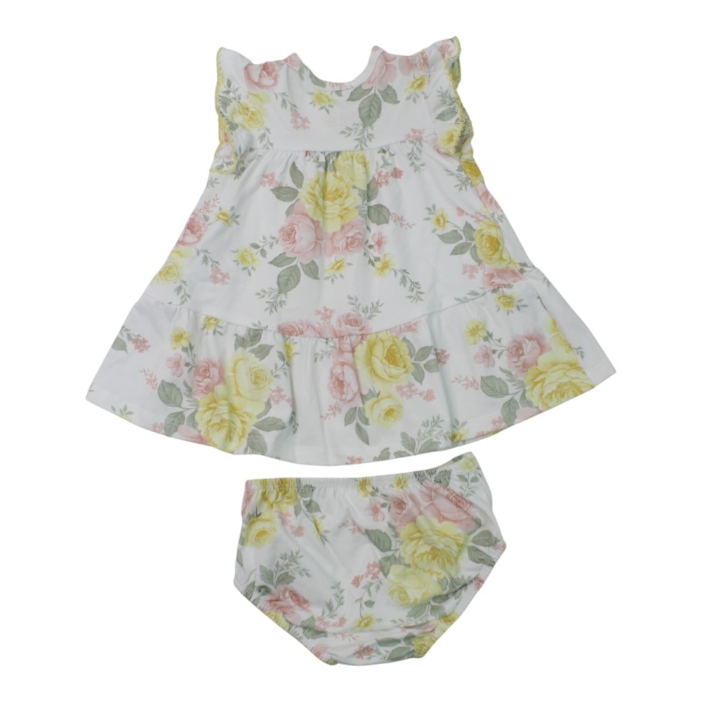 Vestido Manga Curta Estampado Rosas e Calcinha 2 Peças 2001832 - Milon