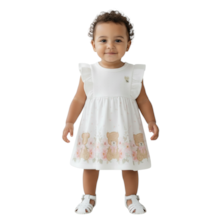 Vestido Manga Curta Estampado Ursos com Strass 10010 - Time Kids