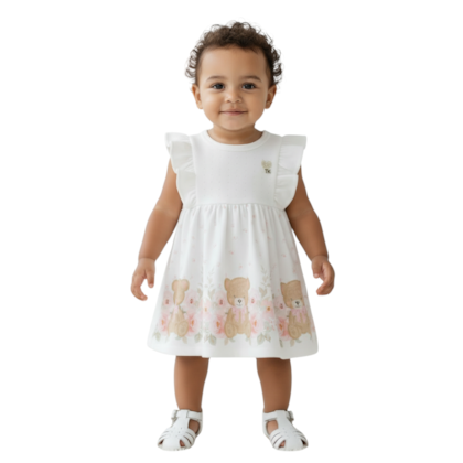 Vestido Manga Curta Estampado Ursos com Strass 10010 - Time Kids