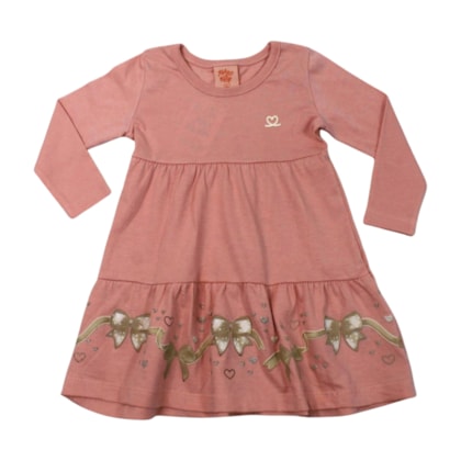 Vestido Manga Longa com Babado Estampa Laços 60600 - Kely Kety