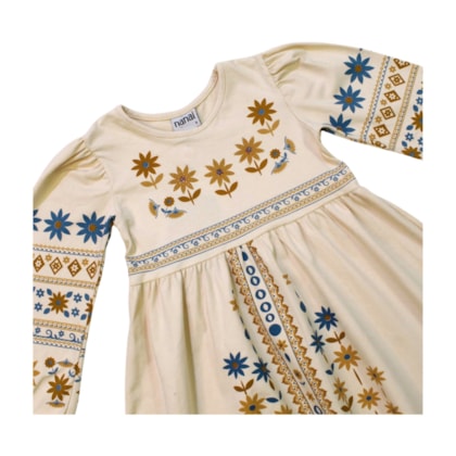 Vestido Manga Longa com Estampa e Strass 6000392 - Nanai