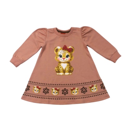 Vestido Manga Longa Estampa Onça 1001503 - Kyly
