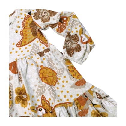 Vestido Manga Longa Estampa Passáros 6000211 - Nanai