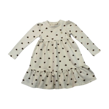 Vestido Manga Longa Estampado Corações 21676 - Glinny