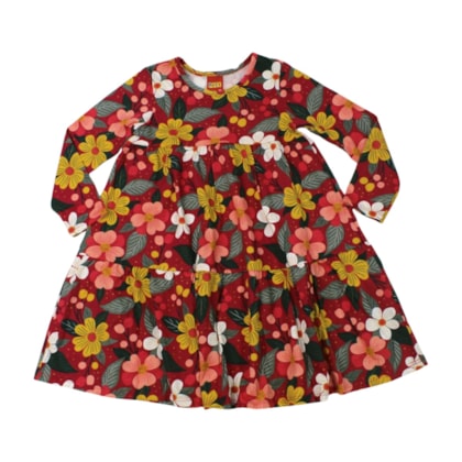 Vestido Manga Longa Estampado Flores 1001526 - Kyly