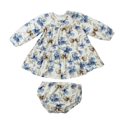 Vestido Manga Longa Estampado Laço com Calcinha 2 Peças  2001411- Milon