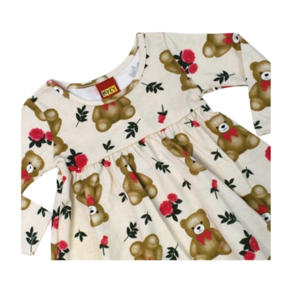 Vestido Manga Longa Estampado Ursos 1001525 - Kyly