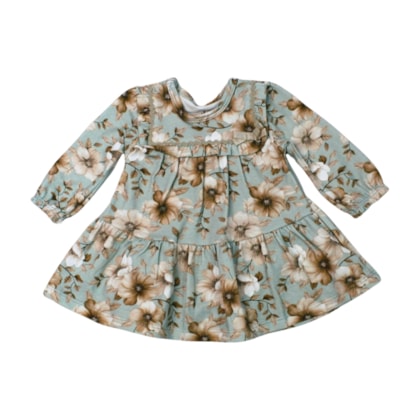 Vestido Manga Longa Flores Babado com Colan  2001413- Milon