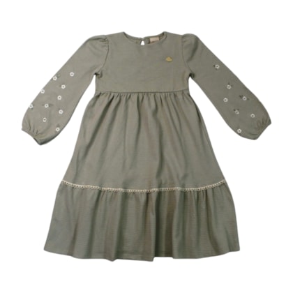 Vestido Midi Manga Longa Flores Bordadas 37385 - Angerô