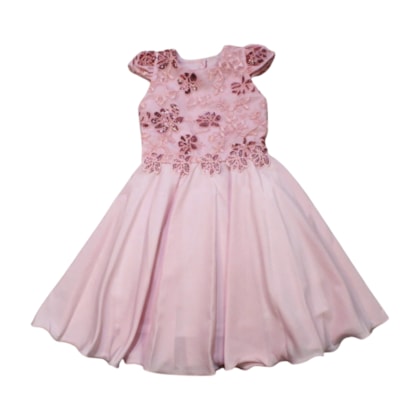 Vestido Tecido com Tule Bordado 4969 - Pupila