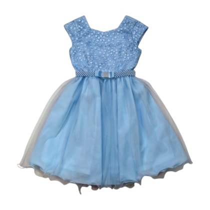 Vestido Tecido com Tule Bordado H1145 - Heloisa