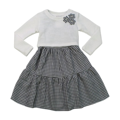 Vestido Tecido Xadrez com Blusa Aplique Flores  2 Peças 2226 - Carol e Dani