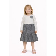Vestido Tecido Xadrez com Blusa Aplique Flores  2 Peças 2226 - Carol e Dani