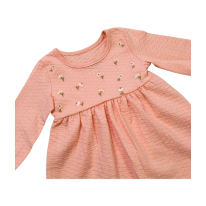 Vestido Texturizado Manga Longa Bordado Flores 55752 - Brandili