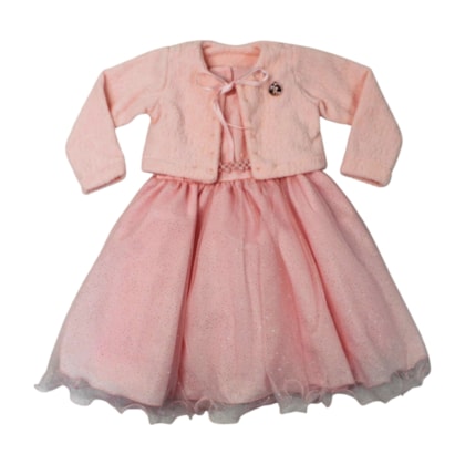 Vestido Tule Brilho com Bolero 2 Peças 2423 - Mini Miss