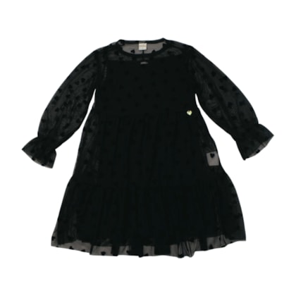 Vestido Tule Corações Manga Longa 8592C - Pokotinha